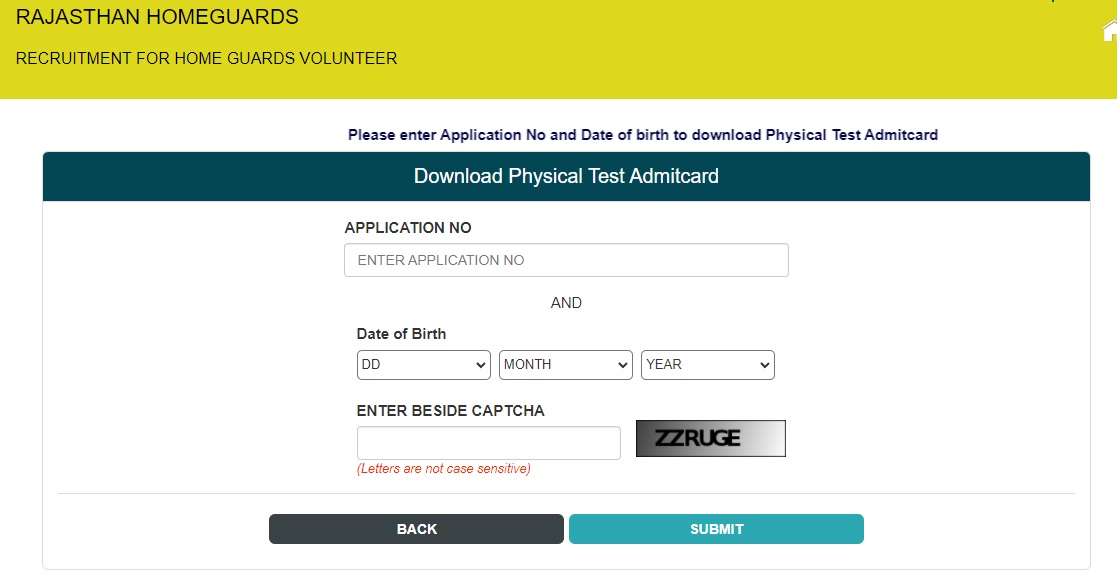 Rajasthan Home Guard Physical Admit Card Download Name Wise 2024