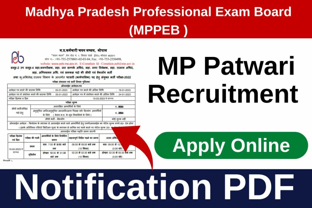 MP Patwari Recruitment 2022 Apply Online MP Patwari Recruitment 2022 Notification PDF (Out) Apply Online