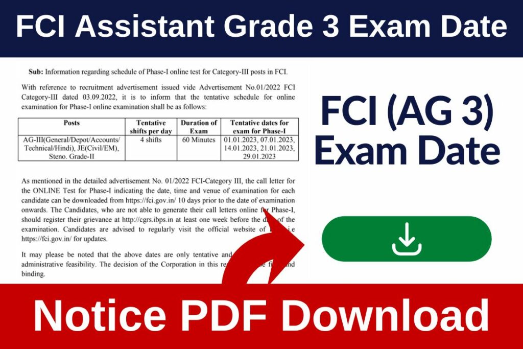 FCI Assistant Grade 3 Exam Date FCI Assistant Grade 3 Exam Date Latest News for AG 3 Exam