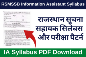 Rajasthan Information Assistant (IA) Syllabus 2023