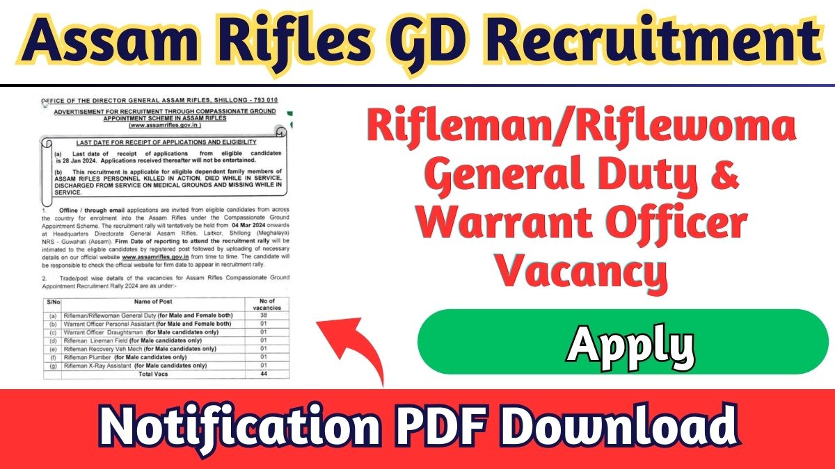 Assam Rifles GD Recruitment 2024 Notification PDF Apply