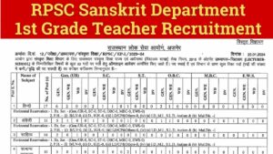RPSC Sanskrit Department 1st Grade Teacher Recruitment 2024