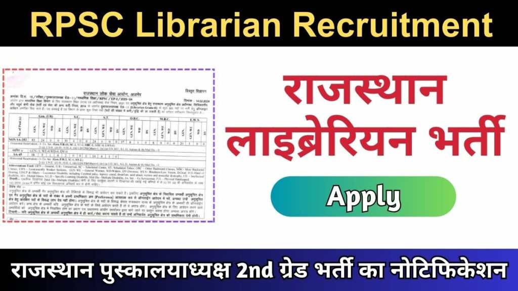 Librarian RPSC Librarian Recruitment 2024 राजस्थान लाइब्रेरियन भर्ती 2024 का नोटिफिकेशन जारी