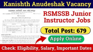 Rajasthan Junior Instructor Recruitment 2024 Apply Online